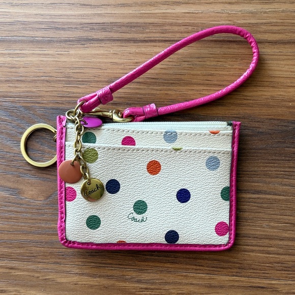 Coach Other - Coach Multicolor Polka Dot Card Holder with Pink Trim